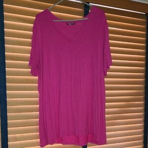 Casual Fuchsia V-Neck Short Sleeve Tee